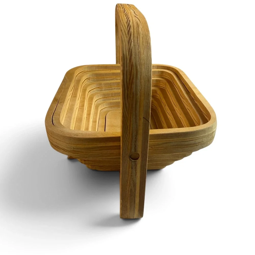 Vintage Lyle Handcrafted Collapsible Wooden Fruit Basket Spiral Cut Trivet Bowl